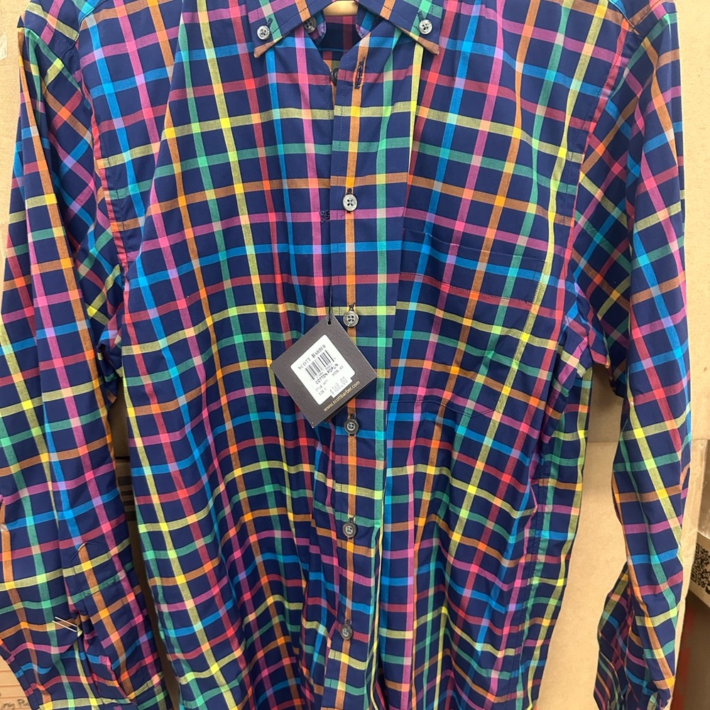 New with tags- Blue and Red Casual Button Down Shirt with Classic Plaid Pattern